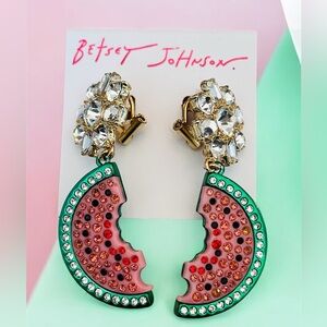Betsey Johnson Faux Stones & Crystals Backyard Watermelon Drop Earrings (NWT)